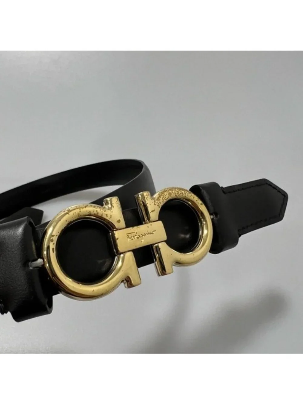 Salvatore Ferragamo Gancini Buckle Belt Black Gold Women’s 75/30